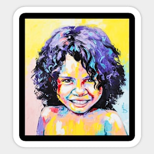 Portrait of a girl with dark hair on a bright background. Sticker